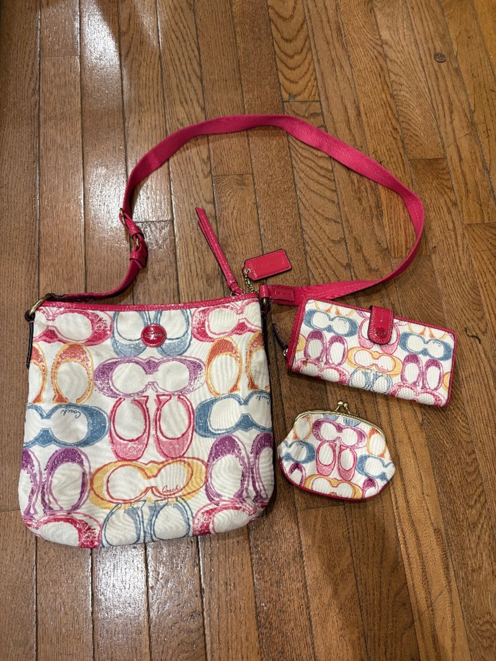 rainbow 2000s authentic coach bag with matching wallet and coin purse